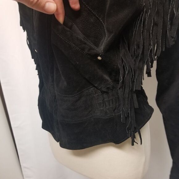 Vintage 90s y2k Wilsons Leather Jacket Western Fringe Black Suede Punk Rock Md - Picture 5 of 10